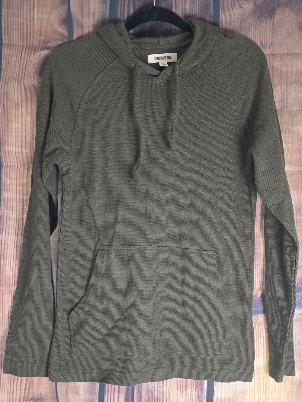 Goodthreads XS Olive Green Waffle-Knit Hooded Pullover